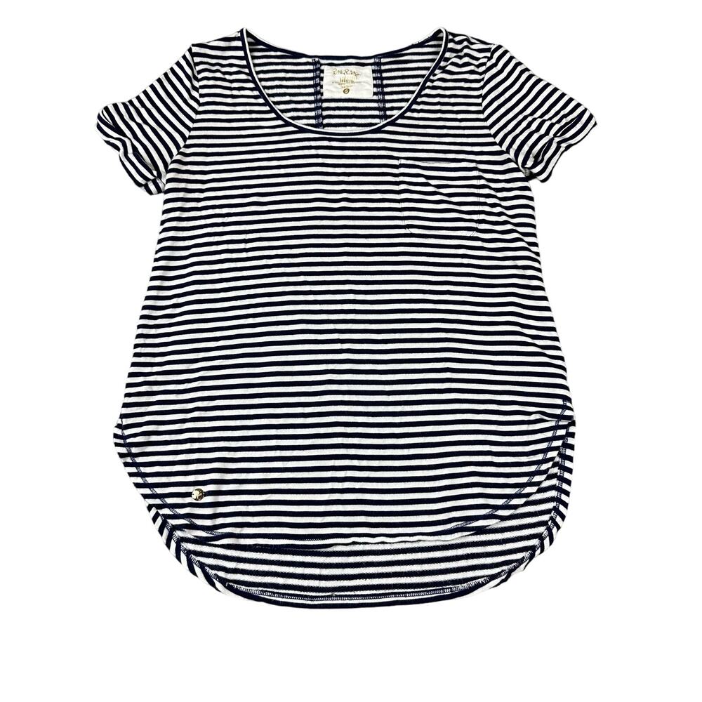 Lilly Pulitzer Luxletic Size S Navy White Striped Short‎ Sleeve Kerah Tee